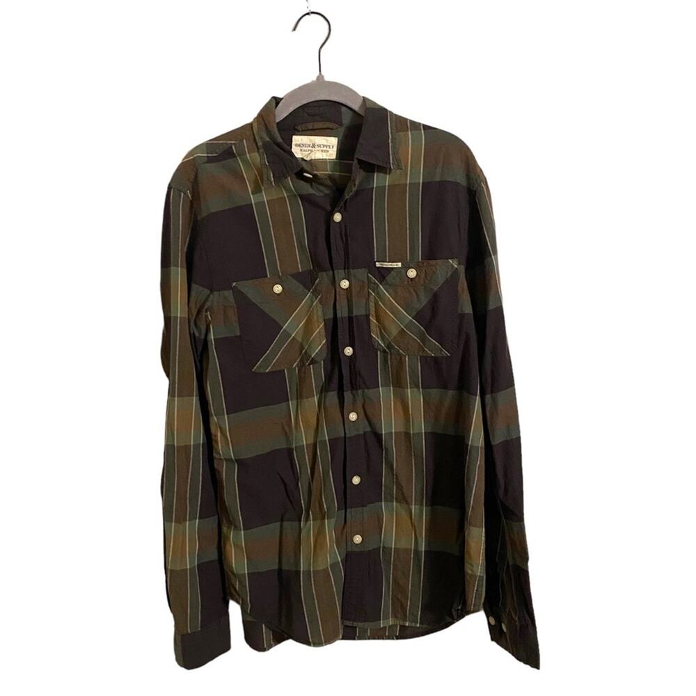 Ralph Lauren Denim & Supply Brown Green Plaid Button Up‎ Shirt Men's Small